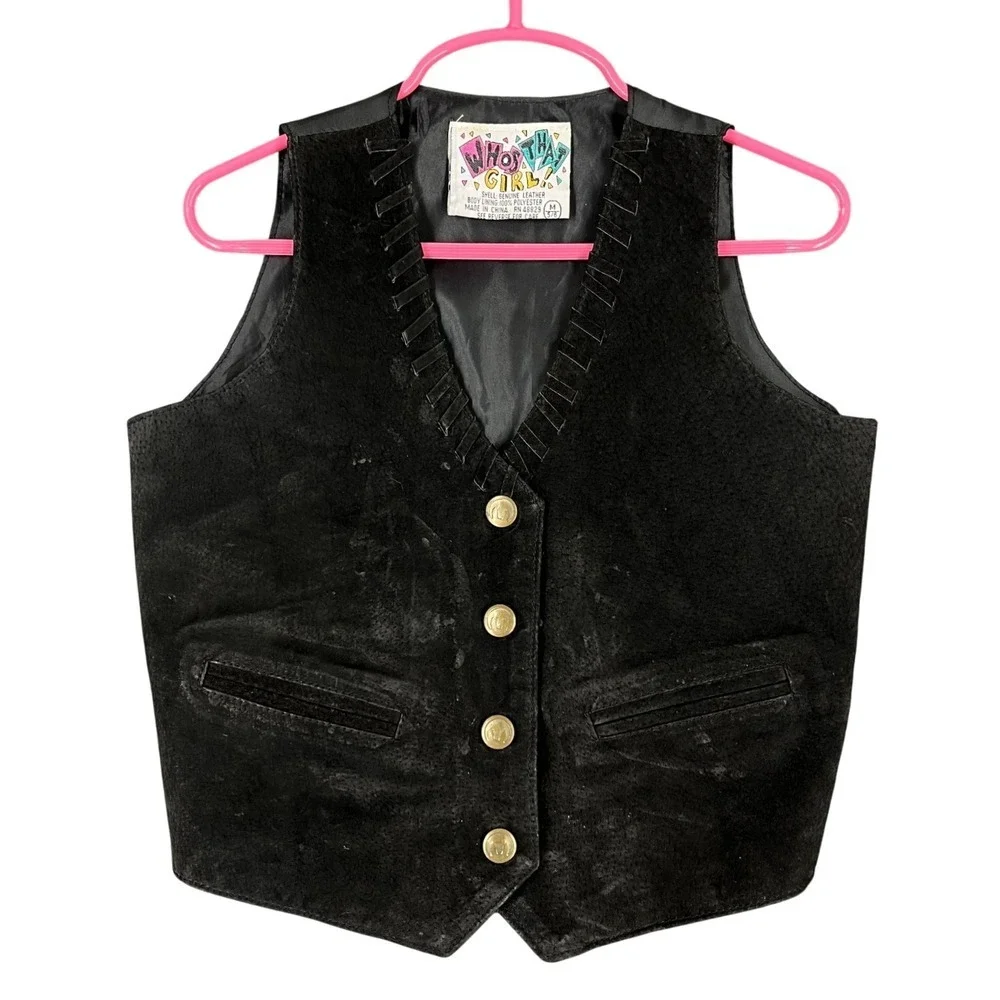 Whos That Girl 90s Y2K Grunge Retro Vintage Streetwear Leather Vest Girls M